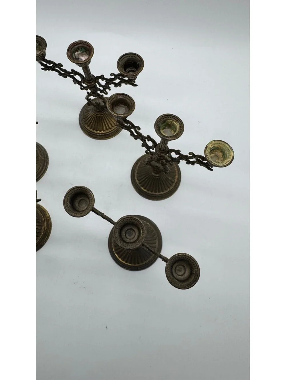 Vintage Interpur Italy Brass 3-Arm Candelabra Candle Holders Set of 5